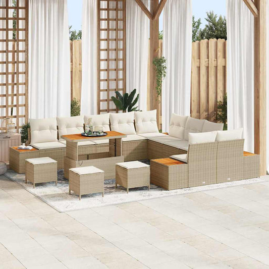 Set Divano da Giardino con cuscino 14 pcs Beige Poly Rattan