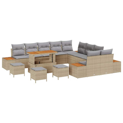 Set Divano da Giardino con cuscino 14 pcs Beige Poly Rattan | homemem39