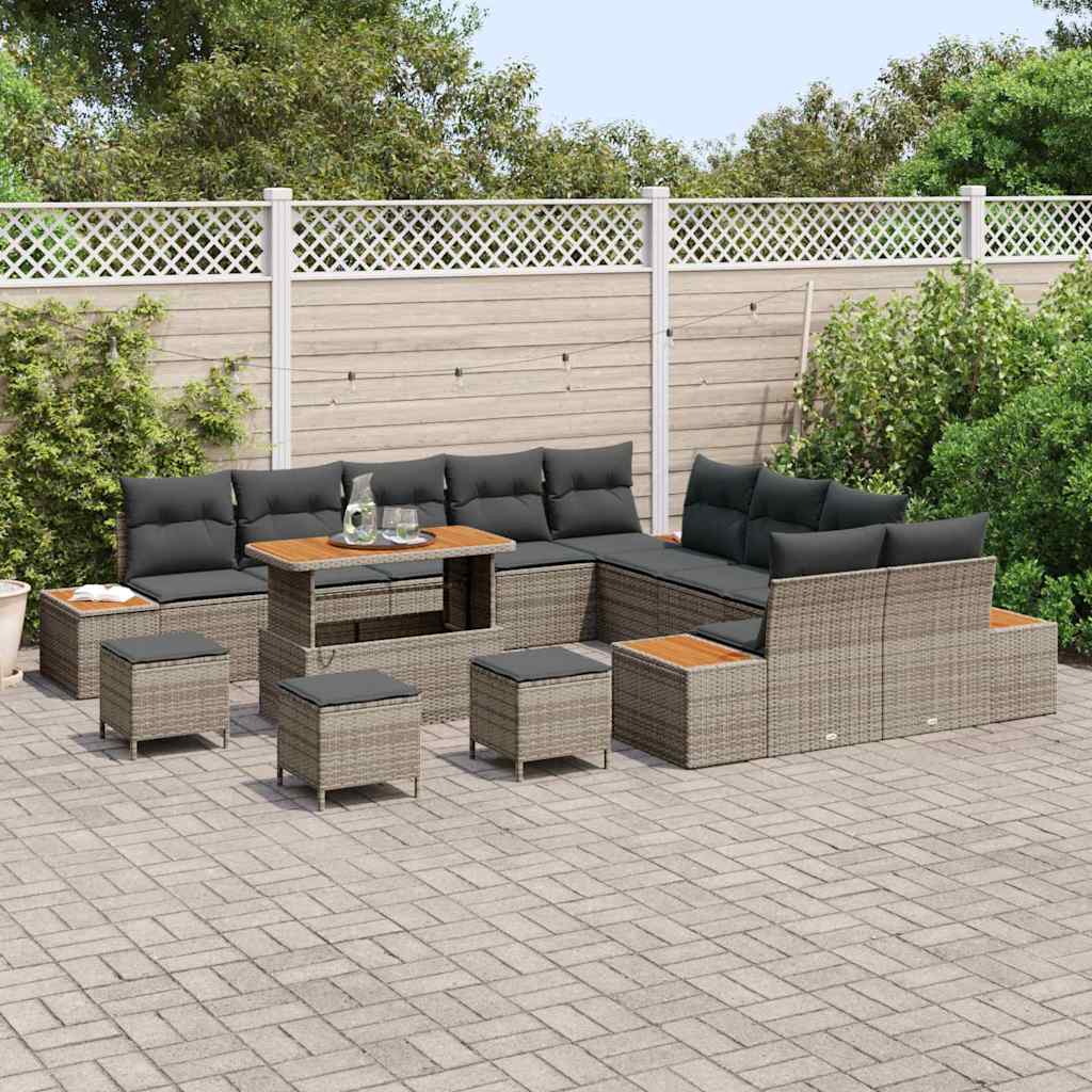 Set Divano da Giardino con cuscino 14 pcs Grigio Poly Rattan | homemem39