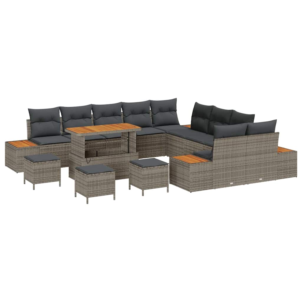 Set Divano da Giardino con cuscino 14 pcs Grigio Poly Rattan