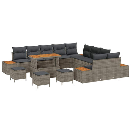 Set Divano da Giardino con cuscino 14 pcs Grigio Poly Rattan