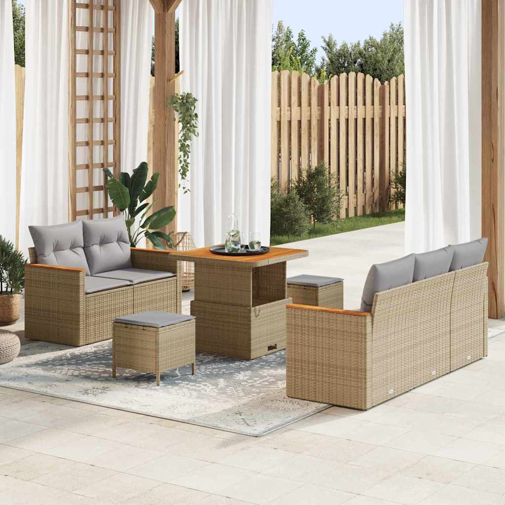 Set Divano da Giardino con cuscino Beige Poly Rattan