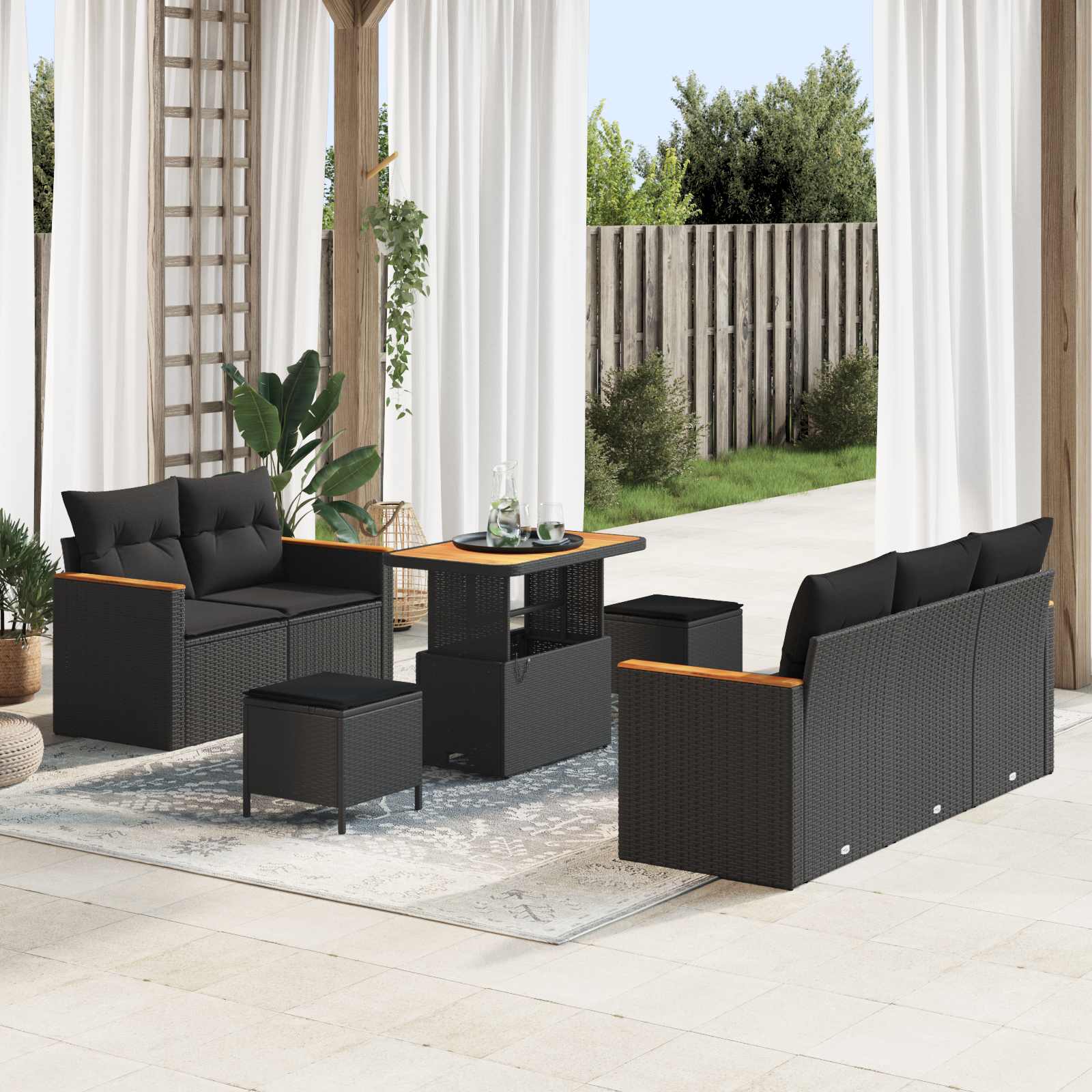 Set Divano da Giardino con cuscino 10 pcs Nero polyrattan | homemem39