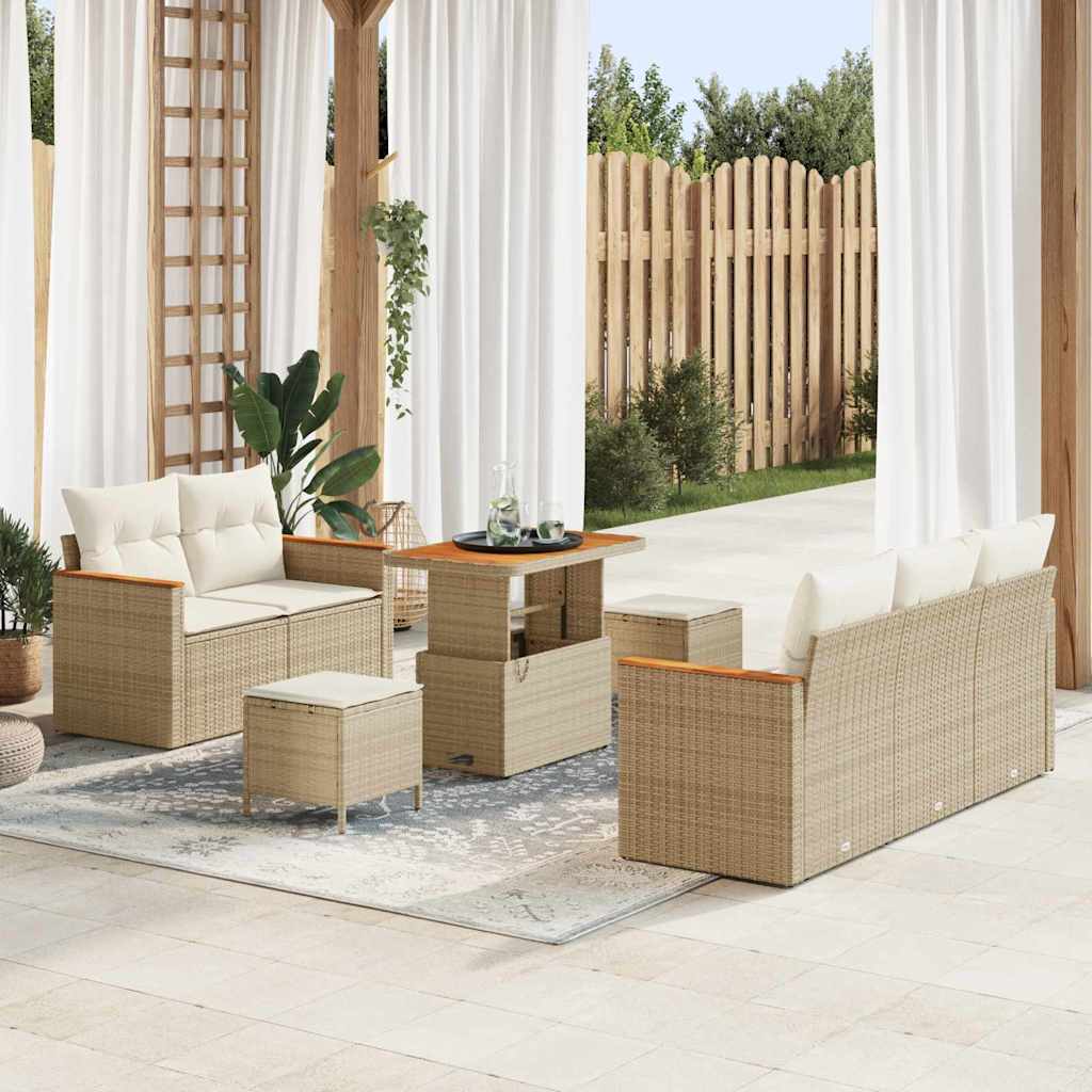 Set Divano da Giardino 10 pz 7-Numero di posti Beige e Crema | homemem39
