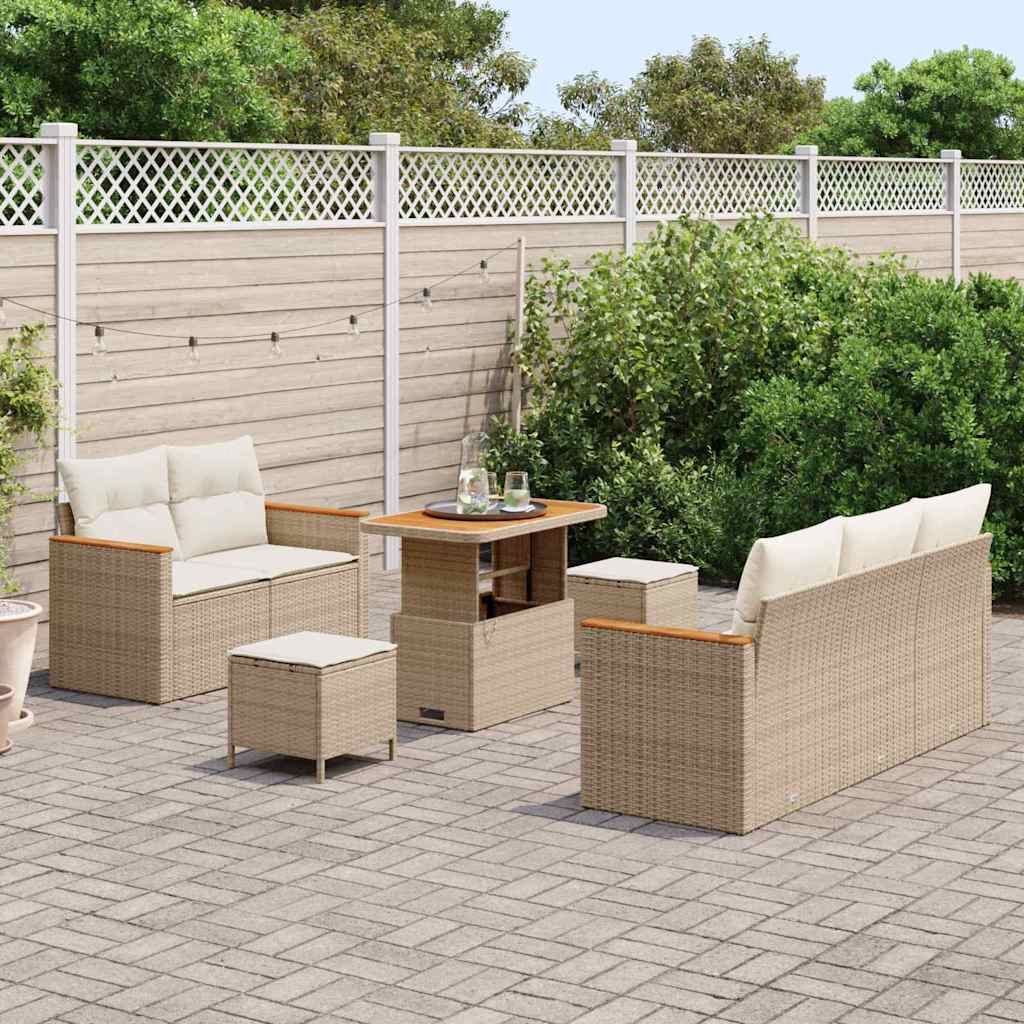 Set Divano da Giardino 10 pz 7-Numero di posti Beige e Crema | homemem39