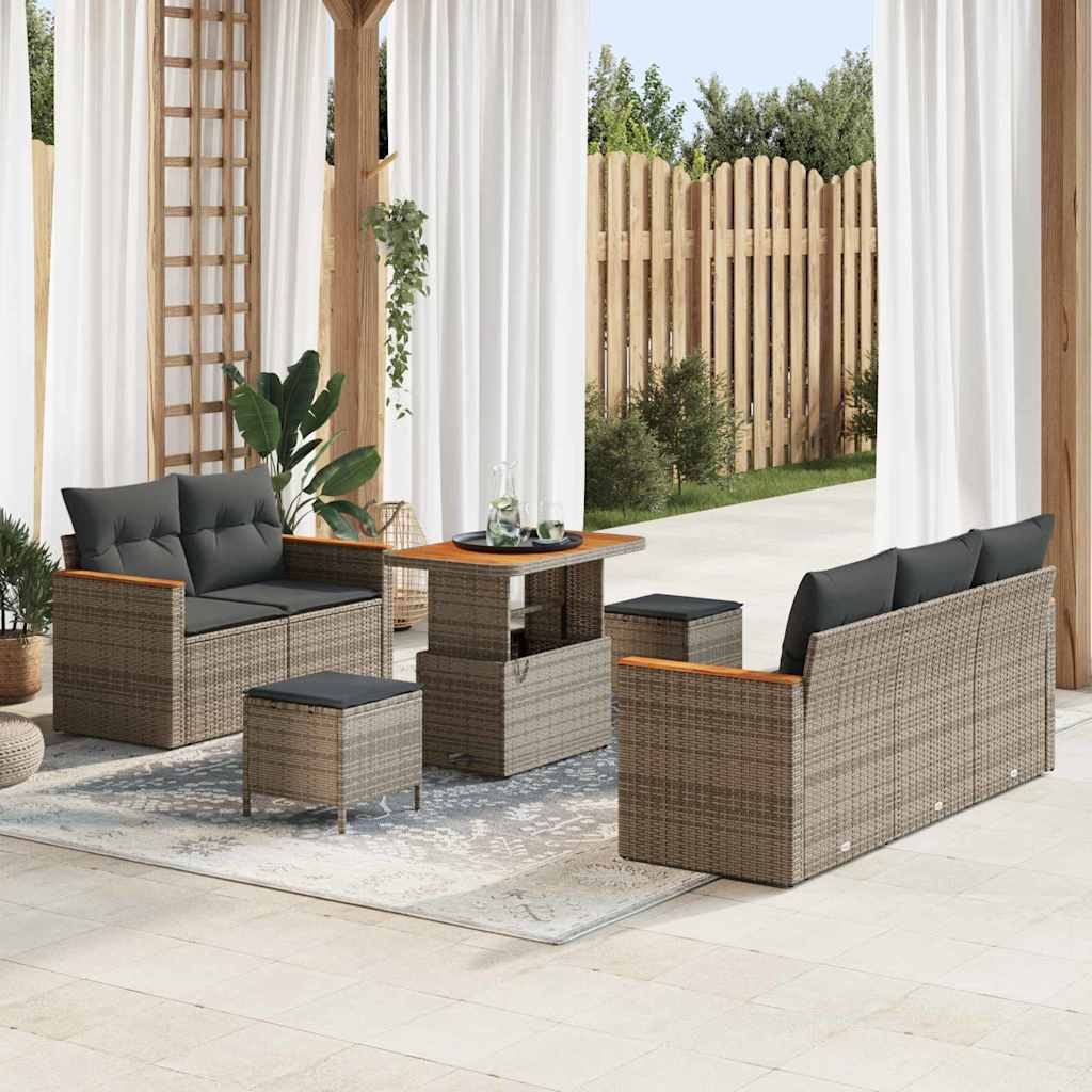 Set Divano da Giardino con cuscino 10 pcs Grigio polyrattan | homemem39