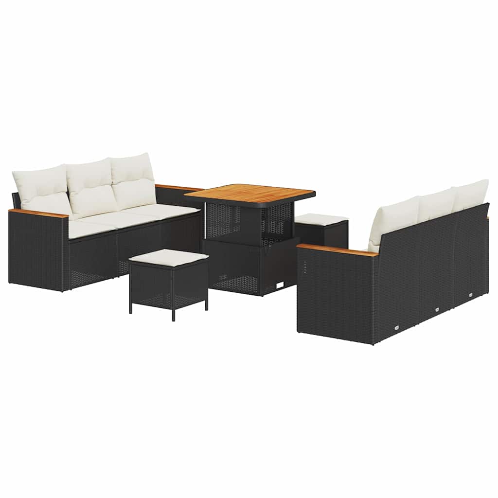 Set Divano da Giardino 11 pcs Nero e Crema polyrattan | homemem39