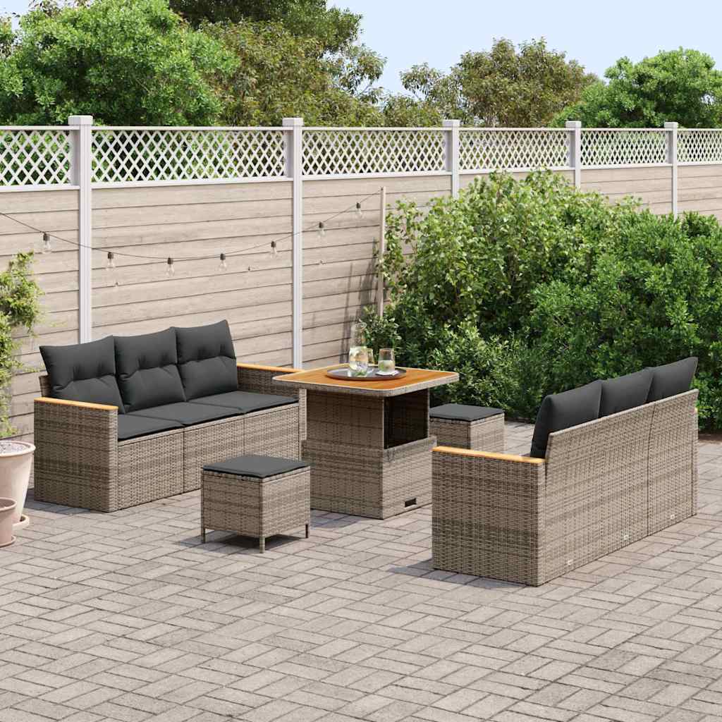 Set Divano da Giardino con cuscino 11 pcs Grigio polyrattan | homemem39