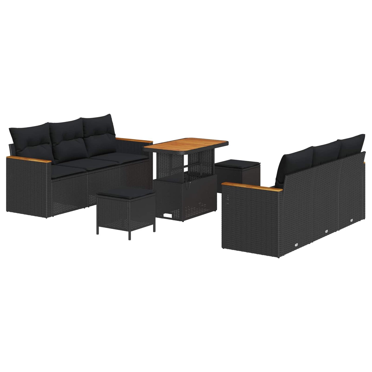 Set Divano da Giardino con cuscino 11 pcs Nero polyrattan | homemem39