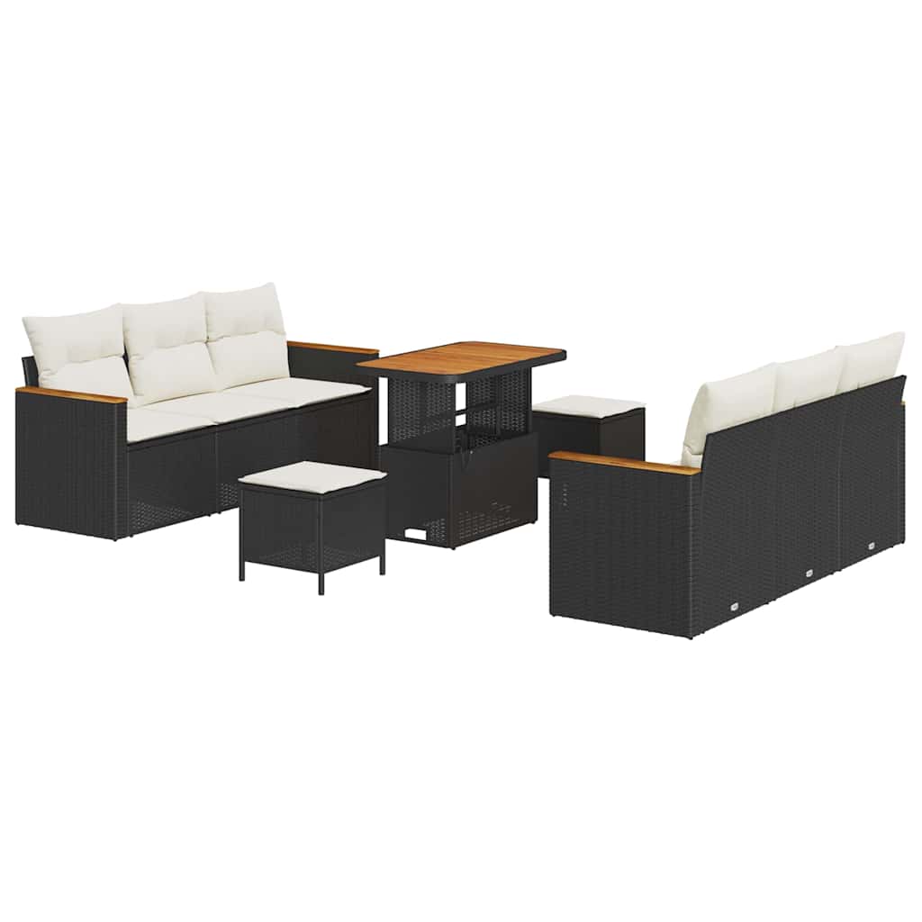 Set Divano da Giardino 11 pcs Nero e Crema polyrattan | homemem39