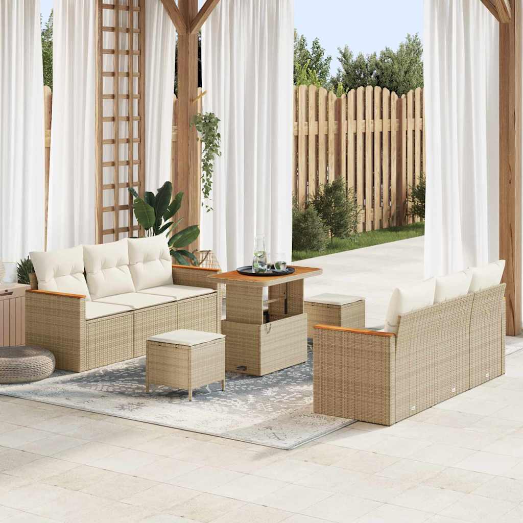 Set Divano da Giardino 11 pz 10-Numero di posti Beige e Crema
