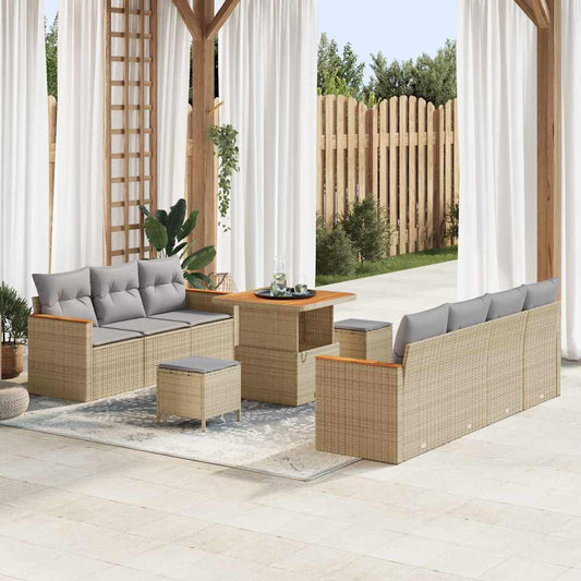 Set Divano da Giardino 14 pcs Beige e Grigio Chiaro polyrattan