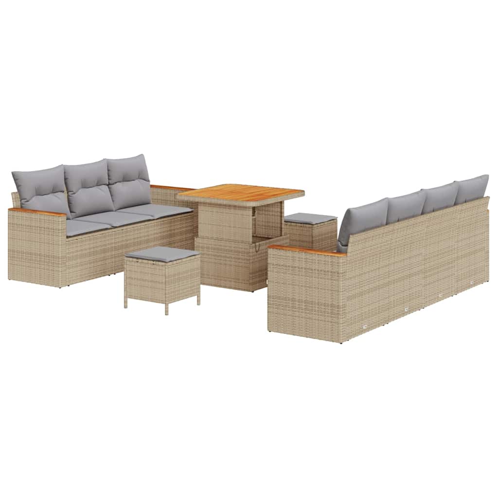 Set Divano da Giardino 14 pcs Beige e Grigio Chiaro polyrattan | homemem39