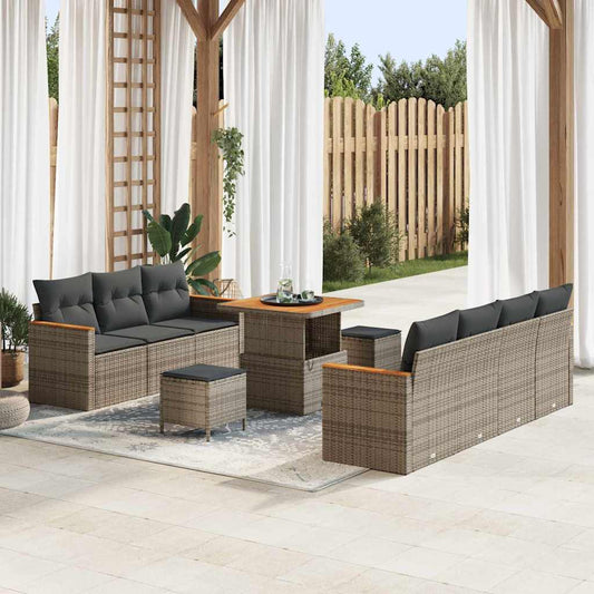 Set Divano da Giardino con cuscino 14 pcs Grigio polyrattan