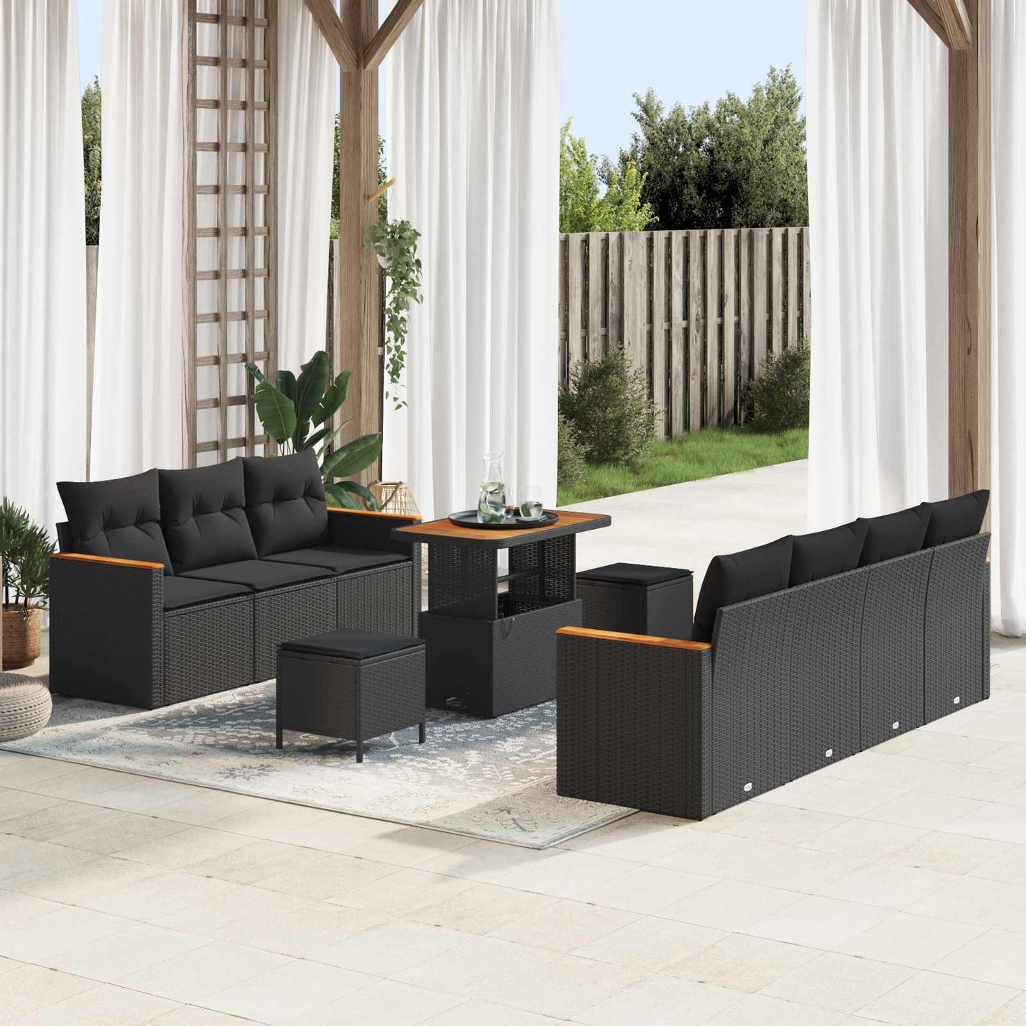 Set Divano da Giardino con cuscino 14 pcs Nero polyrattan | homemem39