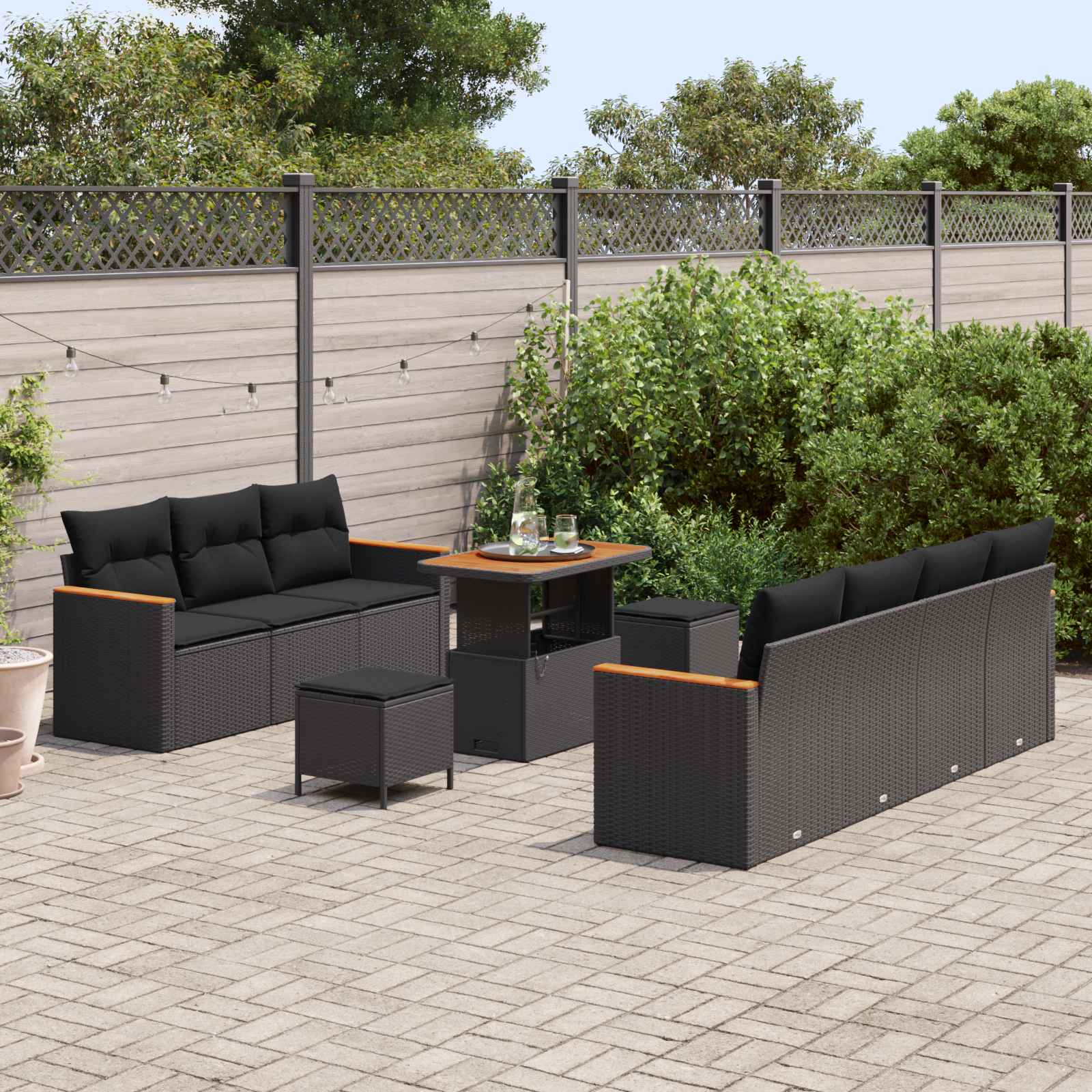 Set Divano da Giardino con cuscino 14 pcs Nero polyrattan | homemem39
