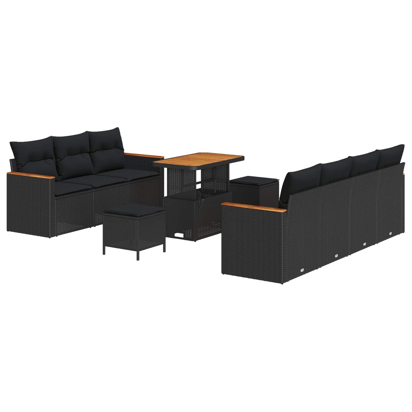 Set Divano da Giardino con cuscino 14 pcs Nero polyrattan | homemem39