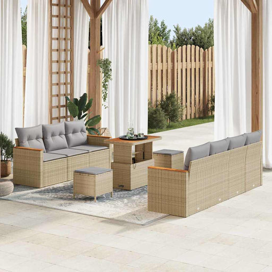 Set Divano da Giardino con cuscino 10 pcs Beige Poly Rattan