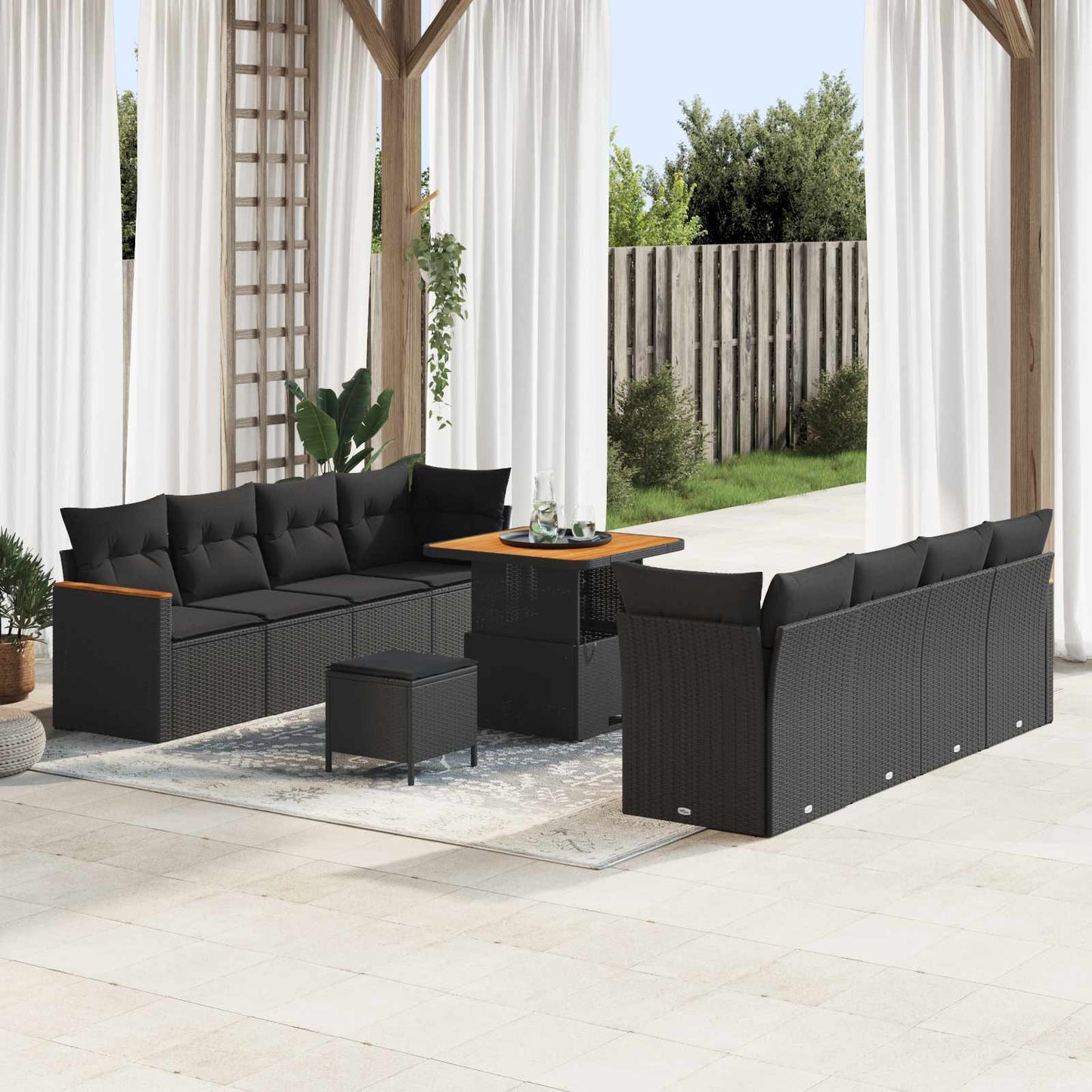 Set Divano da Giardino con cuscino 12 pcs Nero polyrattan | homemem39