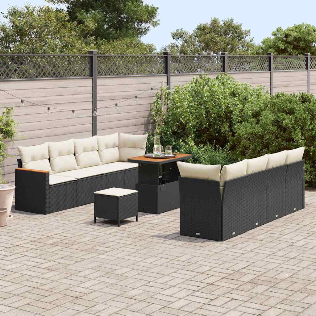 Set Divano da Giardino con cuscino 12 pcs Nero polyrattan | homemem39