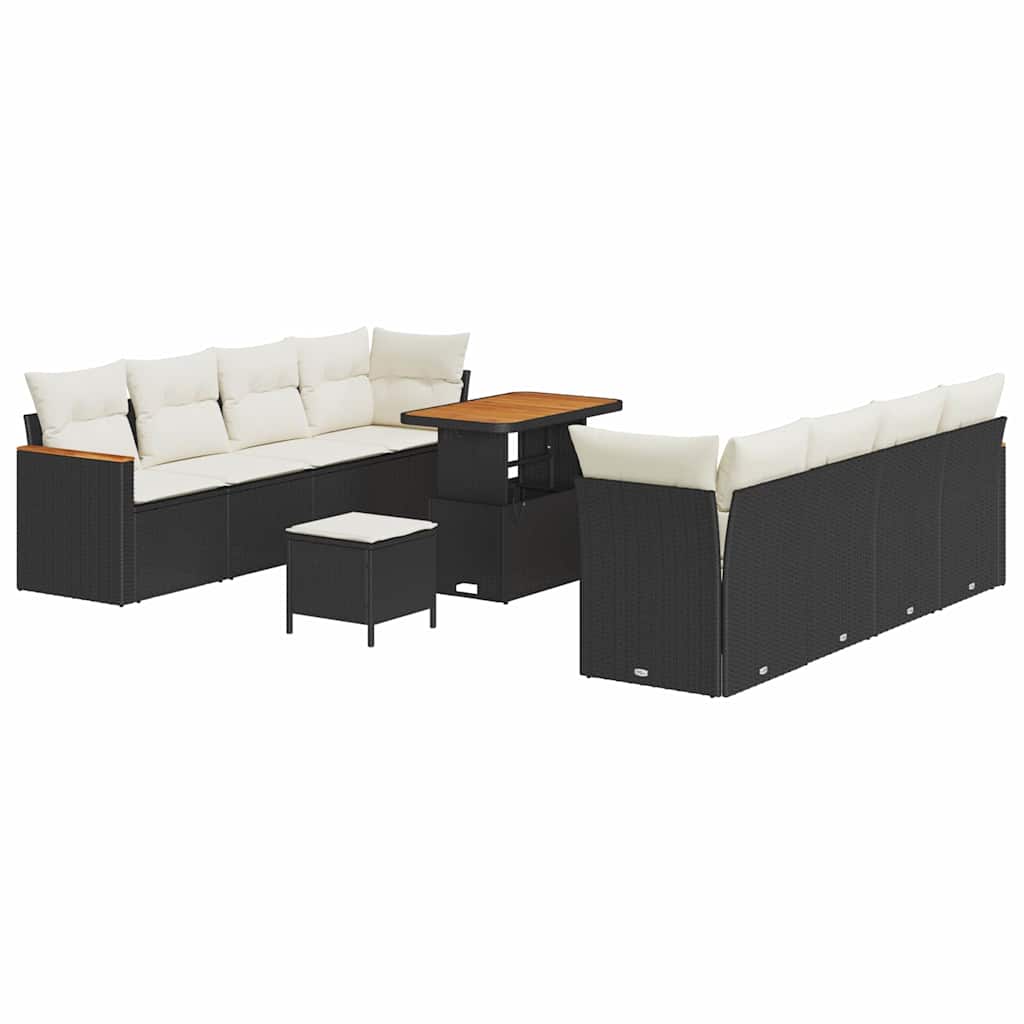 Set Divano da Giardino con cuscino 12 pcs Nero polyrattan | homemem39