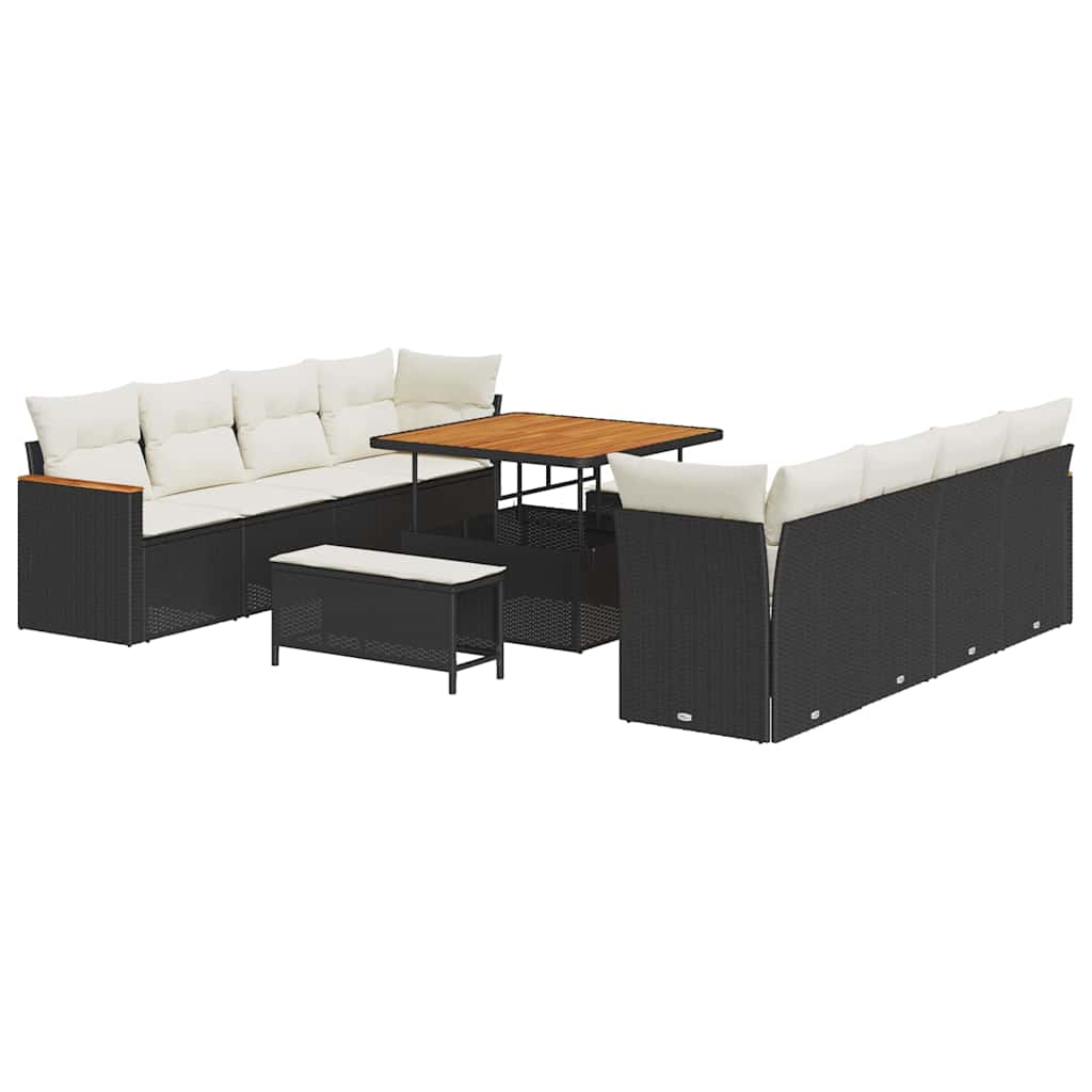Set Divano da Giardino con cuscino 12 pcs Nero polyrattan