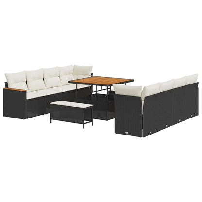 Set Divano da Giardino con cuscino 12 pcs Nero polyrattan