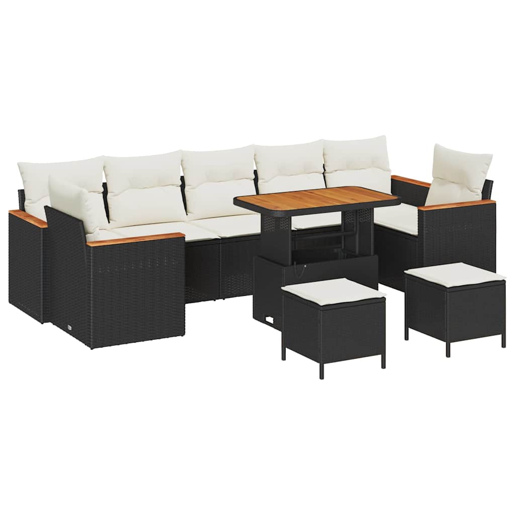 Set Divano da Giardino con cuscino 10 pcs Nero Poly Rattan | homemem39
