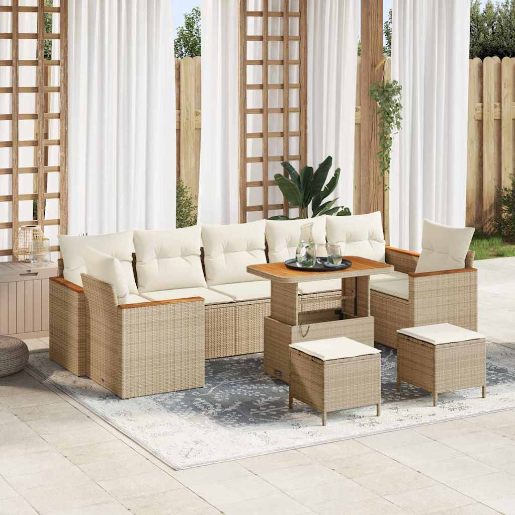 Set Divano da Giardino con cuscino 10 pcs Beige Poly Rattan