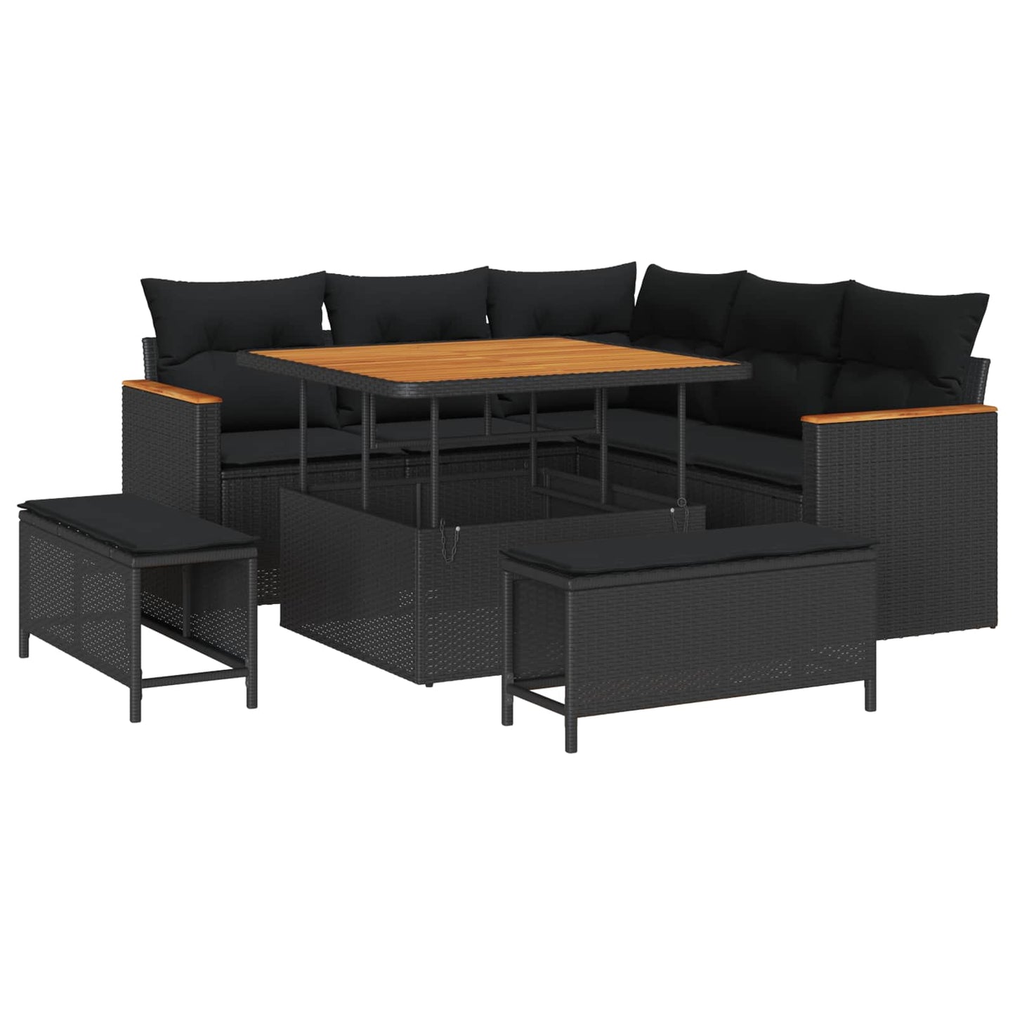Set Divano da Giardino con cuscino 8 pcs Nero Poly Rattan | homemem39