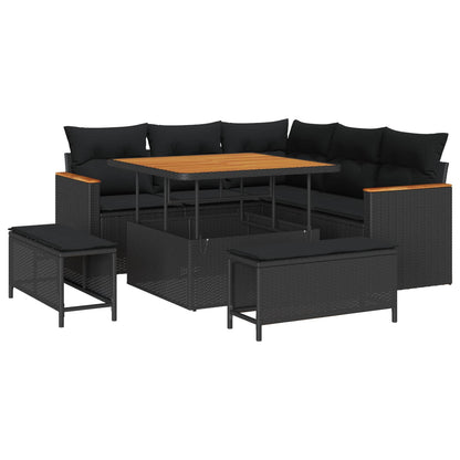 Set Divano da Giardino con cuscino 8 pcs Nero Poly Rattan | homemem39