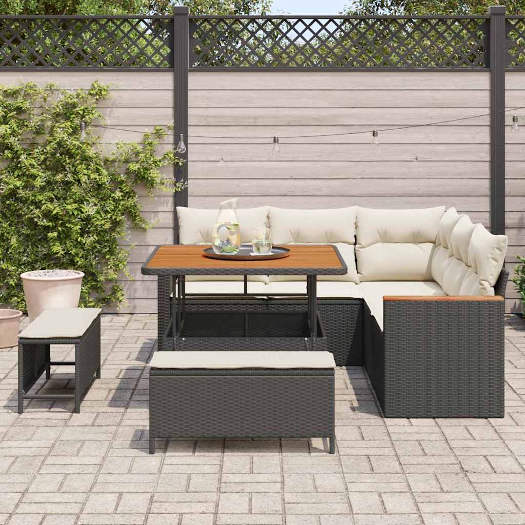 Set Divano da Giardino con cuscino 8 pcs Nero Poly Rattan | homemem39