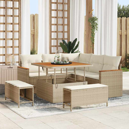 Set Divano da Giardino 8 pz 5-Numero di posti Beige Poly Rattan