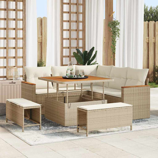 Set Divano da Giardino 8 pz 5-Numero di posti Beige Poly Rattan