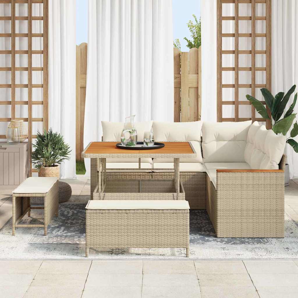 Set Divano da Giardino 8 pz 5-Numero di posti Beige Poly Rattan