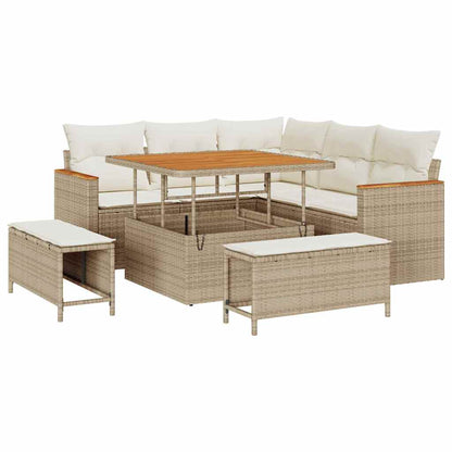 Set Divano da Giardino 8 pz 5-Numero di posti Beige Poly Rattan