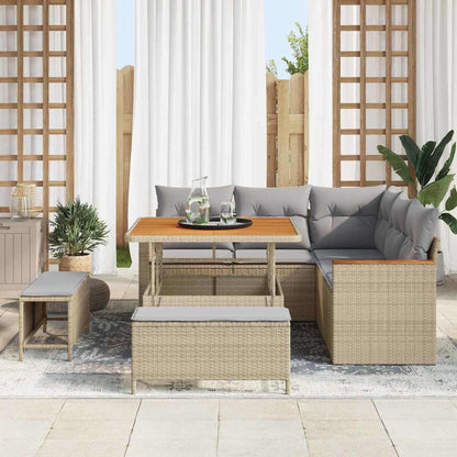 Set Divano da Giardino 8 pz 5-Numero di posti Beige Poly Rattan
