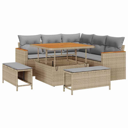 Set Divano da Giardino 8 pz 5-Numero di posti Beige Poly Rattan