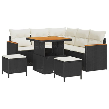 Set Divano da Giardino con cuscino 8 pcs Nero Poly Rattan | homemem39