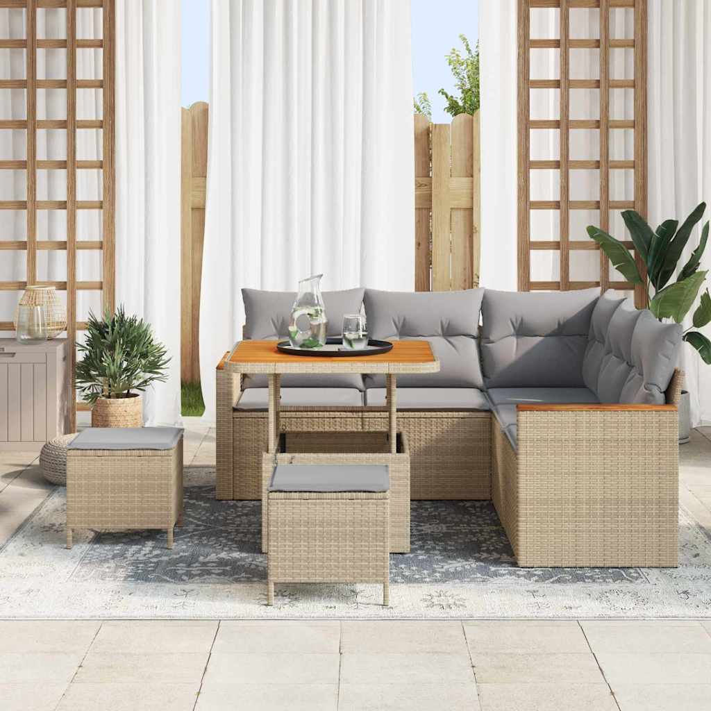 Set Divano da Giardino 8 pz 5-Numero di posti Beige Poly Rattan | homemem39