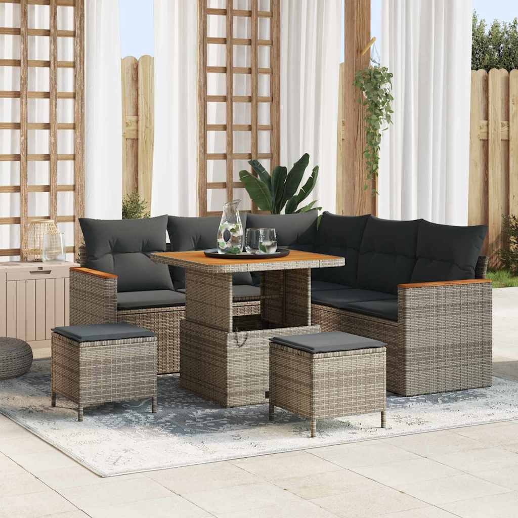 Set Divano da Giardino con cuscino 8 pcs Grigio Poly Rattan | homemem39