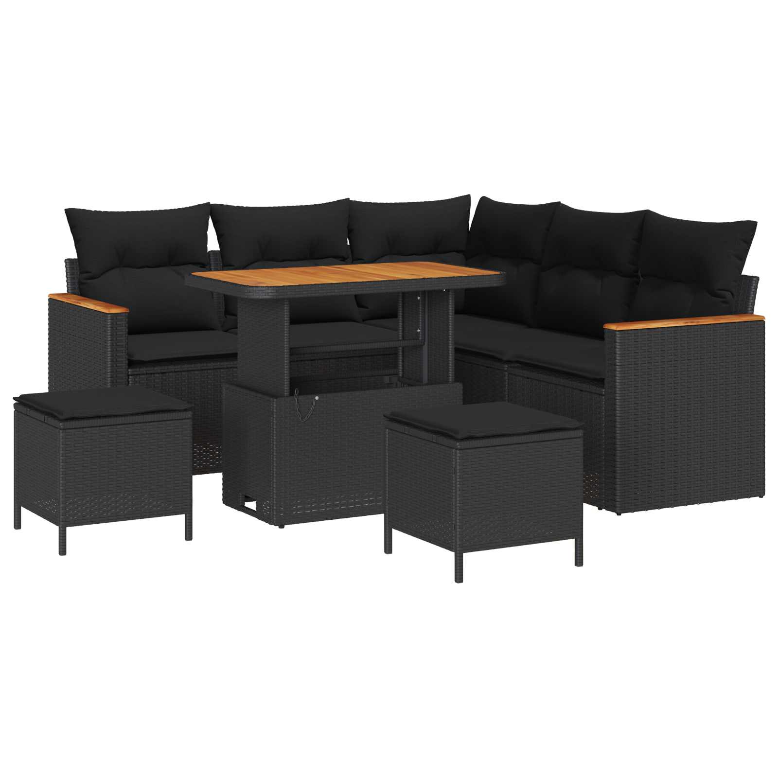 Set Divano da Giardino con cuscino 8 pcs Nero Poly Rattan | homemem39