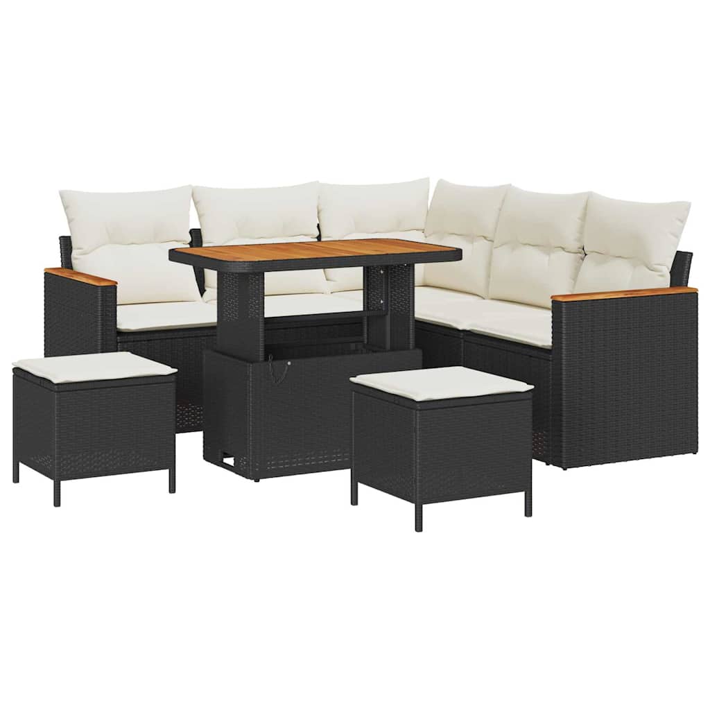 Set Divano da Giardino con cuscino 8 pcs Nero Poly Rattan | homemem39
