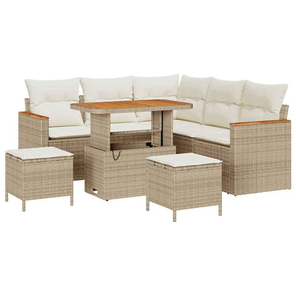 Set Divano da Giardino 8 pz 5-Numero di posti Beige Poly Rattan | homemem39