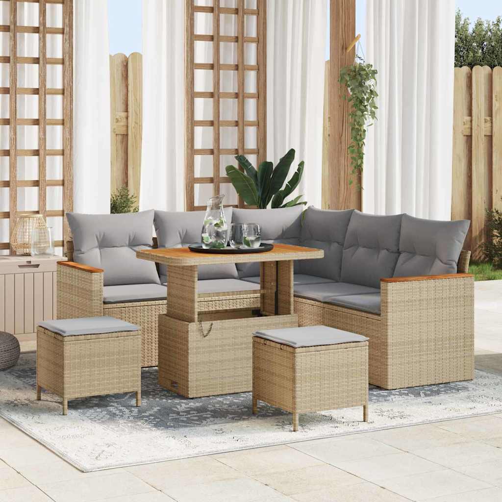 Set Divano da Giardino con cuscino 8 pcs Beige Poly Rattan | homemem39