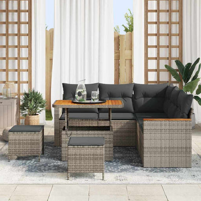 Set Divano da Giardino con cuscino 8 pcs Grigio Poly Rattan