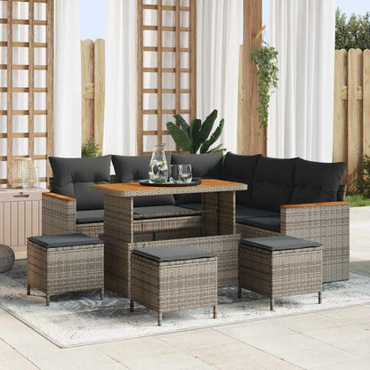 Set Divano da Giardino con cuscino Grigio Poly Rattan