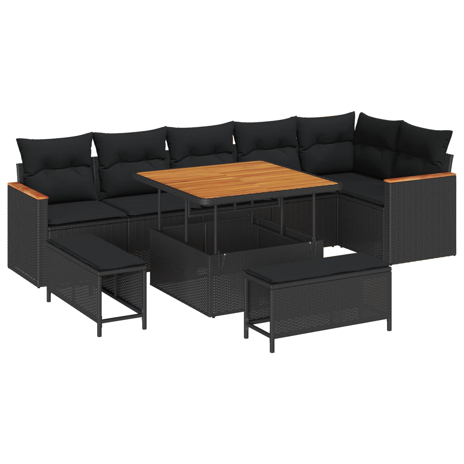 Set Divano da Giardino con cuscino 9 pcs Nero Poly Rattan | homemem39