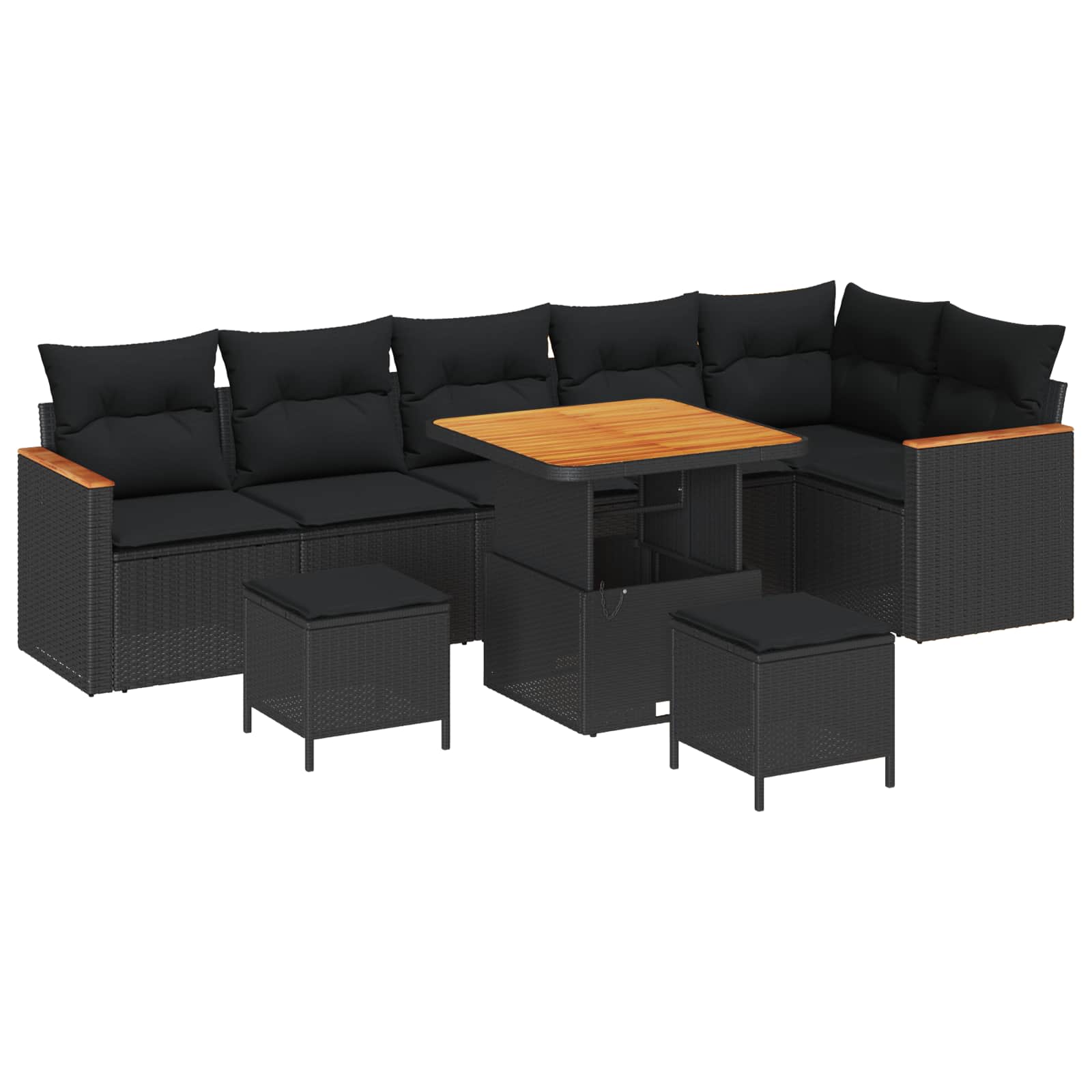 Set Divano da Giardino con cuscino 9 pcs Nero Poly Rattan | homemem39