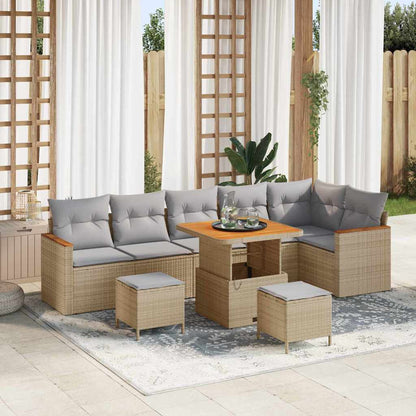 Set Divano da Giardino con cuscino 9 pcs Beige Poly Rattan